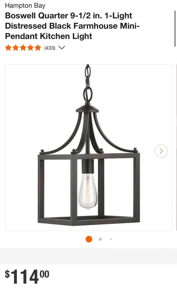 Hampton Bay Boswell Quarter 9-1/2 in. 1-Light Distressed Black Farmhouse Mini-Pendant Kitchen Light