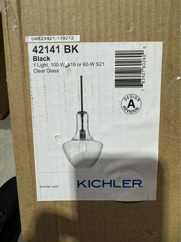 KICHLER Everly 15.25 in. 1-Light Black Transitional Shaded Kitchen Bell Pendant Hanging Light with Clear Glass