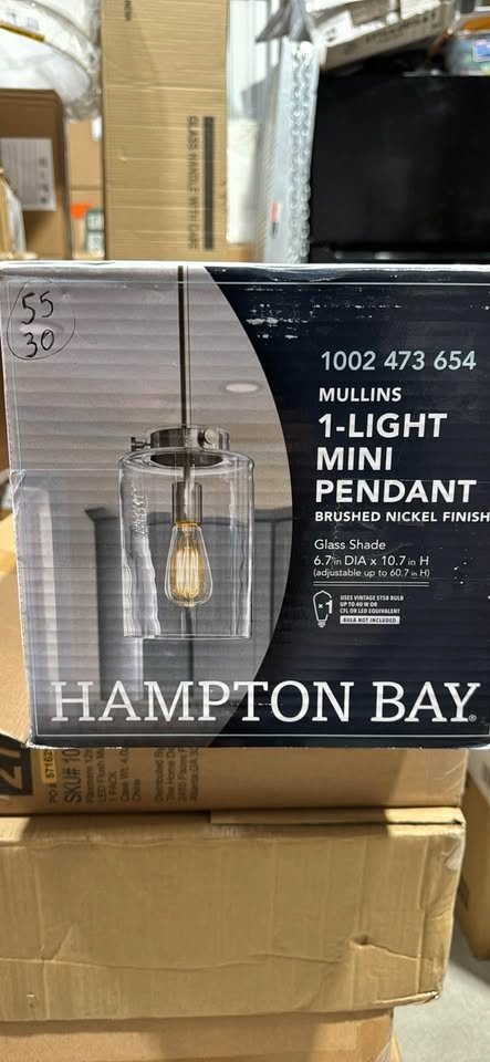 Hampton Bay Mullins 6.75 in. 1-Light Brushed Nickel Mini Pendant with Clear Glass Shade