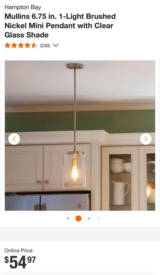Hampton Bay Mullins 6.75 in. 1-Light Brushed Nickel Mini Pendant with Clear Glass Shade