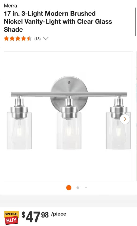 Merra 17 in. 3-Light Modern Brushed Nickel Vanity-Light with Clear Glass Shade