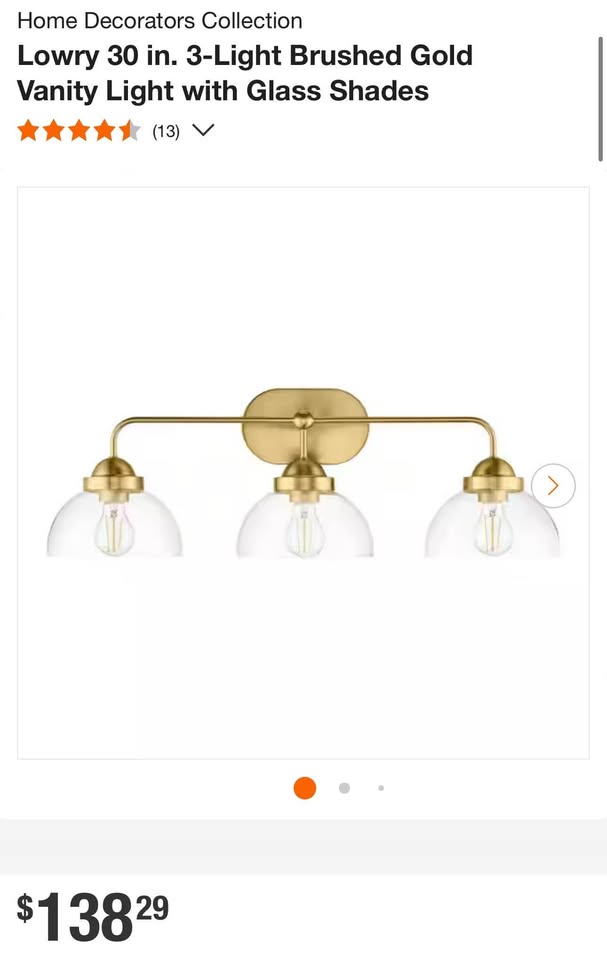 Lowry 30 in. 3-Light Brushed Gold Vanity Light with Glass Shades