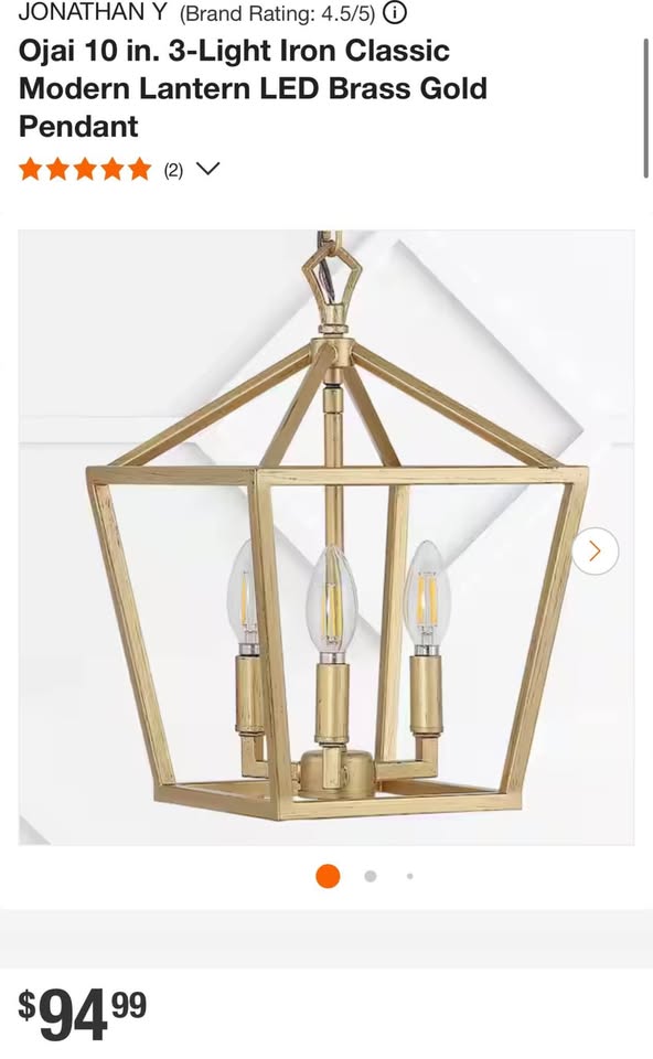 Jonathan Y Ojai 10 in. 3-Light Iron Classic Modern Lantern LED Brass Gold Pendant