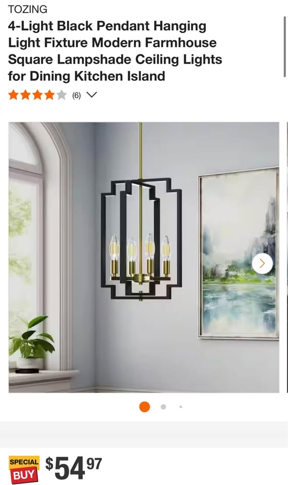 TOZING 4-Light Black Pendant Hanging Light Fixture Modern Farmhouse Square Lampshade Ceiling Lights for Dining Kitchen Island