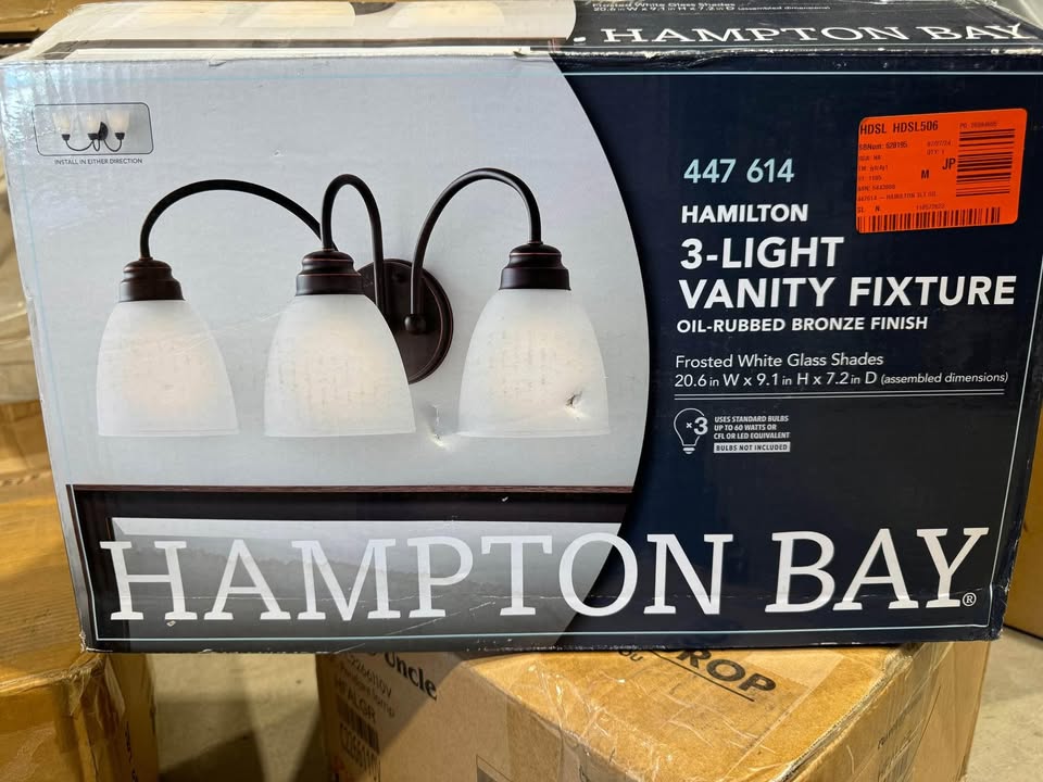 Hampton Bay 3-Light Oil Rubbed Bronze Vanity Light with Frosted Glass Shades