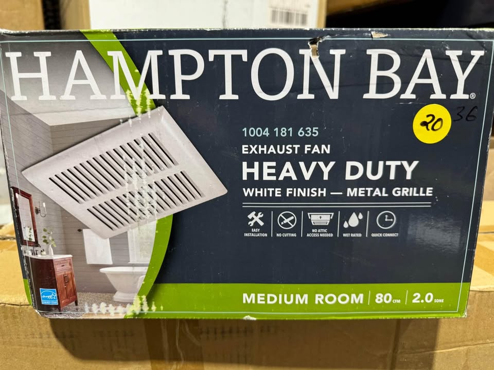 Hampton Bay 80 CFM Ceiling Mount Room Side Installation Heavy-Duty Bathroom Exhaust Fan, ENERGY STAR