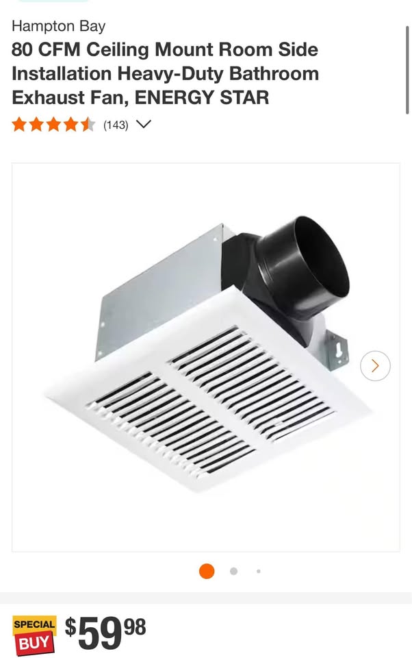 Hampton Bay 80 CFM Ceiling Mount Room Side Installation Heavy-Duty Bathroom Exhaust Fan, ENERGY STAR