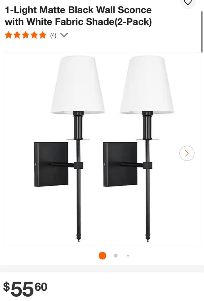1-Light Matte Black Wall Sconce with White Fabric Shade (Only 1 lamp)