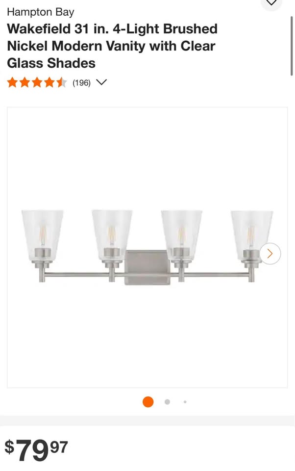 Hampton Bay Wakefield 31 in. 4-Light Brushed Nickel Modern Vanity with Clear Glass Shades