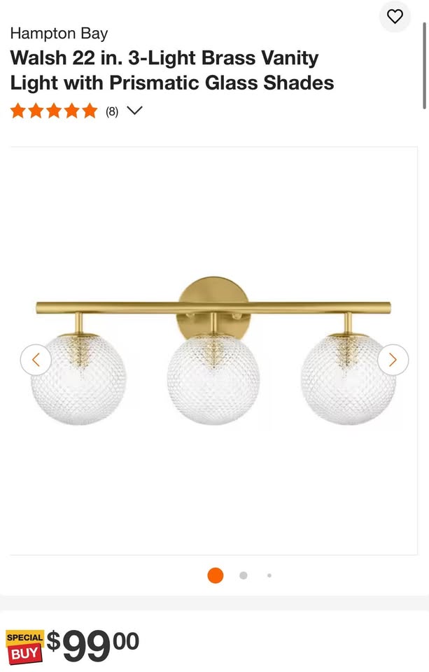 Hampton Bay Walsh 22 in. 3-Light Brass Vanity Light with Prismatic Glass Shades