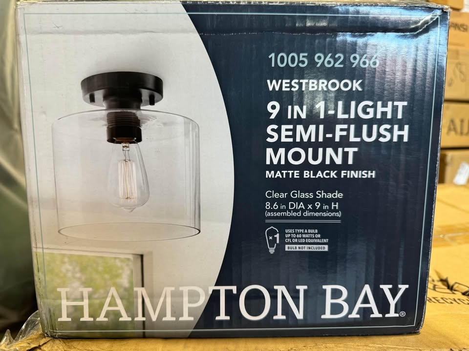 Hampton Bay Westbrook 8 in. 1-Light Matte Black Flush Mount