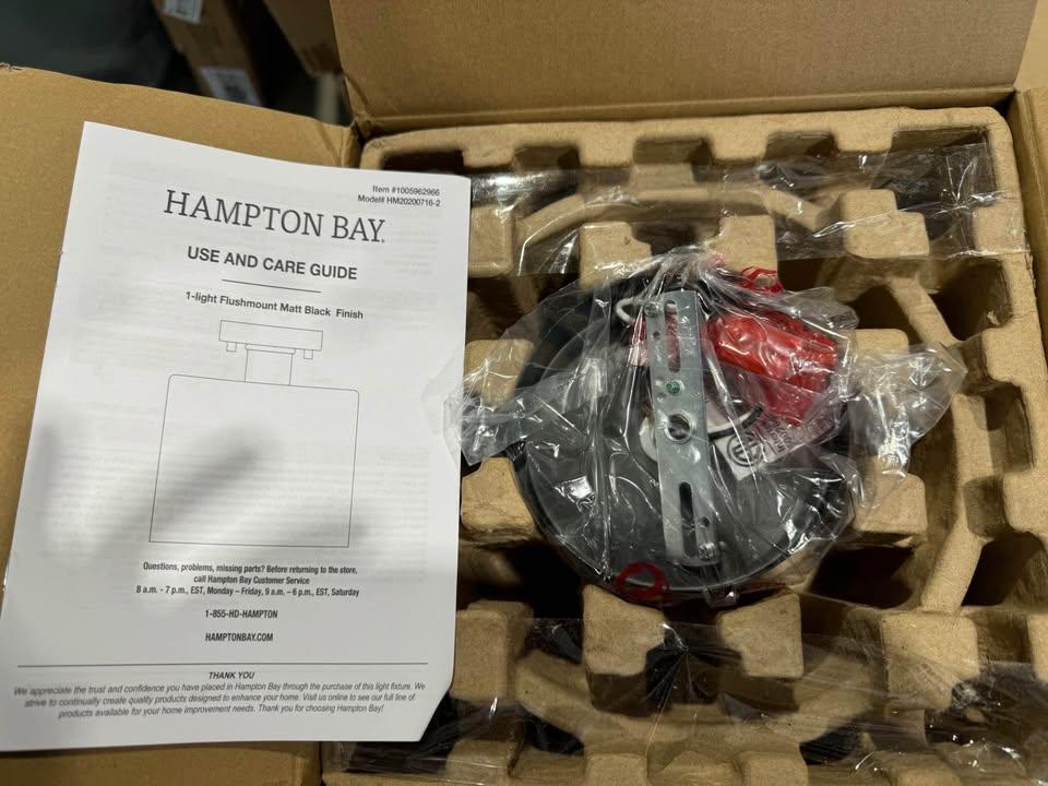 Hampton Bay Westbrook 8 in. 1-Light Matte Black Flush Mount