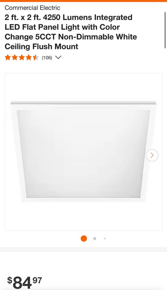 Commercial Electric 2 ft. x 2 ft. 4250 Lumens Integrated LED Flat Panel Light with Color Change 5CCT Non-Dimmable White Ceiling Flush Mount