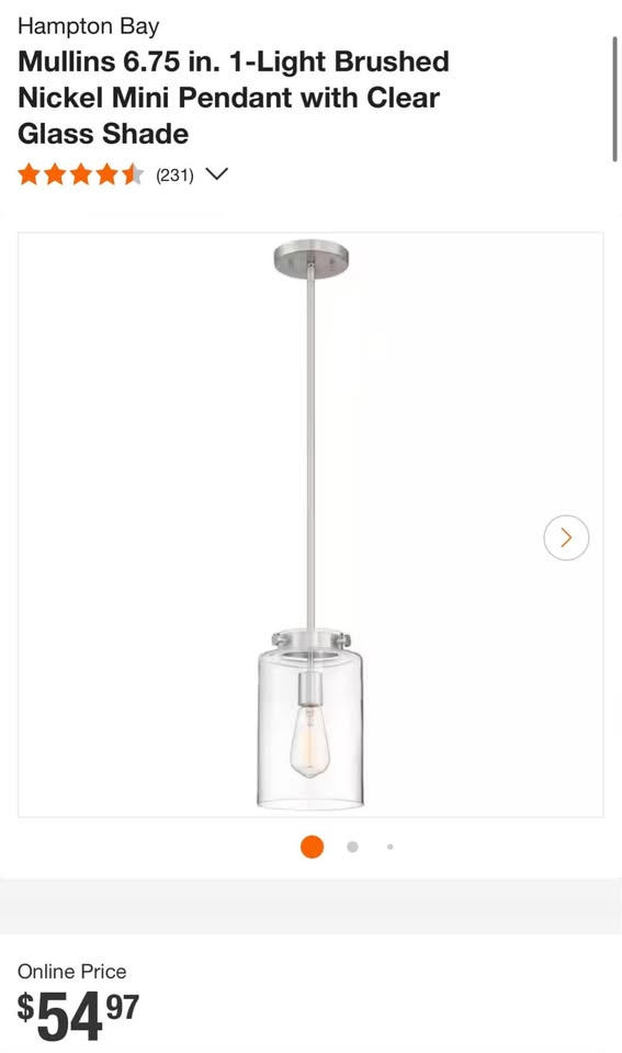 Hampton Bay Mullins 6.75 in. 1-Light Brushed Nickel Mini Pendant with Clear Glass Shade