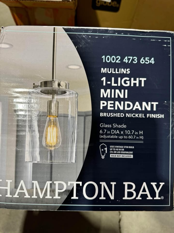 Hampton Bay Mullins 6.75 in. 1-Light Brushed Nickel Mini Pendant with Clear Glass Shade