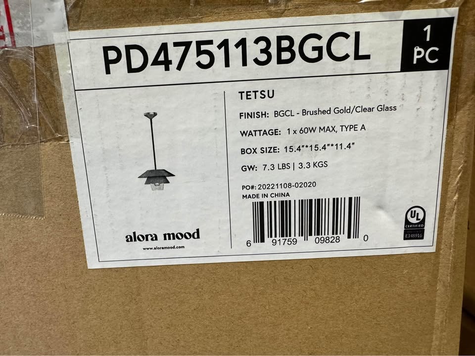ALORA MOOD Tetsu 13 in. 1 Light 60-Watt Brushed Gold/Clear Glass Pendant Light