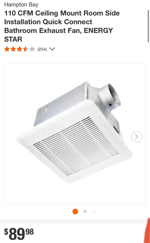 Hampton Bay 110 CFM Ceiling Mount Room Side Installation Quick Connect Bathroom Exhaust Fan, ENERGY STAR