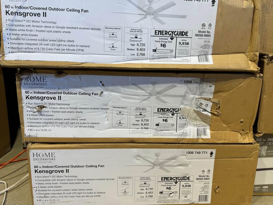 Home Decorators Kensgrove II 60 in. Smart Indoor/Outdoor Matte White Ceiling Fan with Remote Included Powered by Hubspace