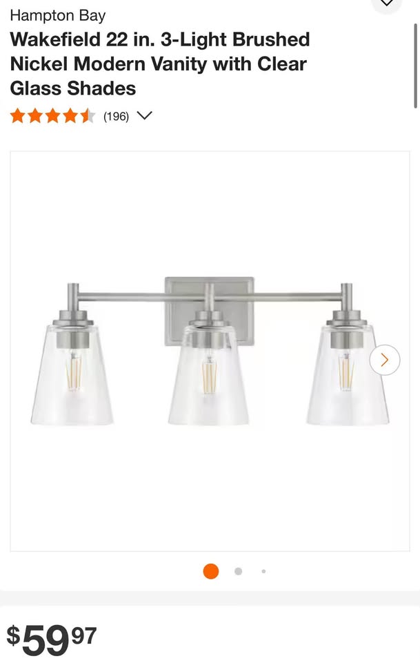 Hampton Bay Wakefield 22 in. 3-Light Brushed Nickel Modern Vanity with Clear Glass Shades