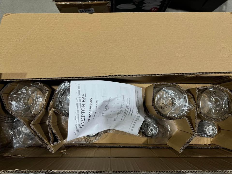 Hampton Bay Champlain 31-1/2 in. 4-Light Brushed Nickel Modern Bathroom Vanity Light with Clear Seeded Glass Shades