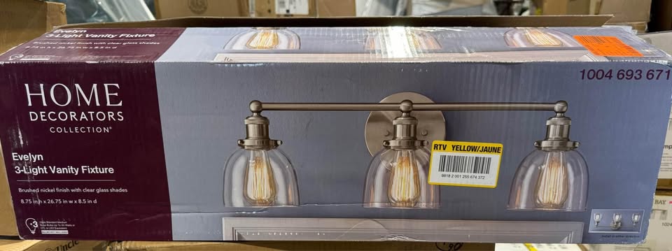 Home Decorators Collection Evelyn 26.75 in. 3-Light Brushed Nickel Industrial Vanity with Clear Glass Shades