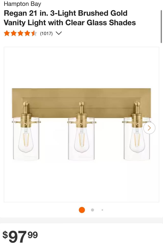 Hampton Bay Regan 21 in. 3-Light Brushed Gold Vanity Light with Clear Glass Shades