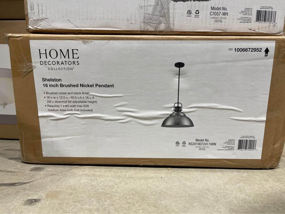 Home Decorators Shelston 16 in. 1-Light Brushed Nickel and Black Farmhouse Pendant Light Fixture with Metal Shade