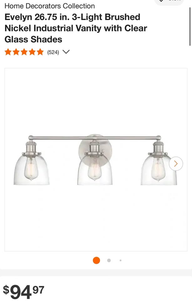 Home Decorators Collection Evelyn 26.75 in. 3-Light Brushed Nickel Industrial Vanity with Clear Glass Shades