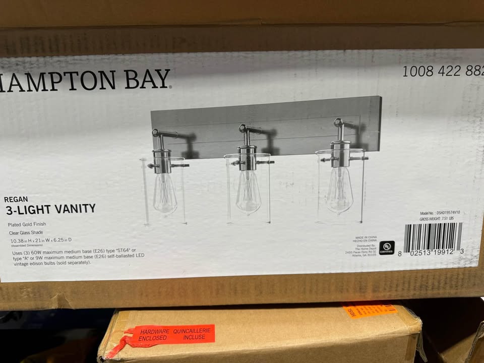 Hampton Bay Regan 21 in. 3-Light Brushed Gold Vanity Light with Clear Glass Shades