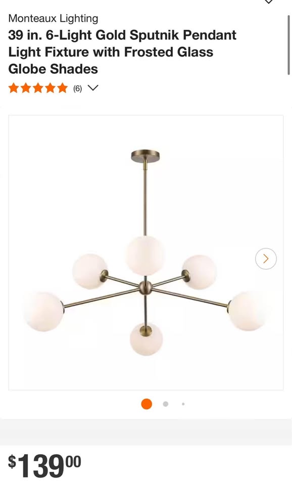 Monteaux Lighting 39 in. 6-Light Gold Sputnik Pendant Light Fixture with Frosted Glass Globe Shades