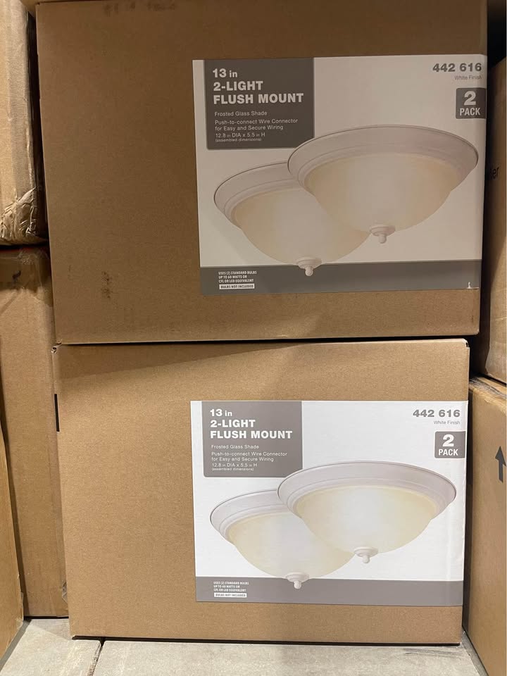 Commercial Electric 13 in. 2-Light Brushed Nickel Flush Mount with Frosted Glass Shade (2-Pack)