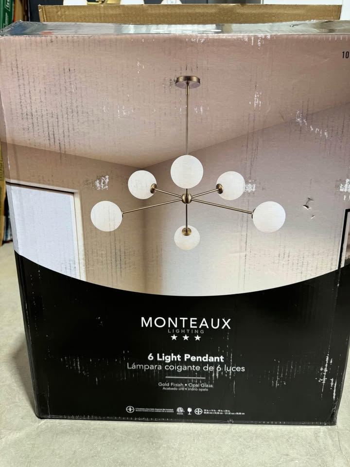 Monteaux Lighting 39 in. 6-Light Gold Sputnik Pendant Light Fixture with Frosted Glass Globe Shades