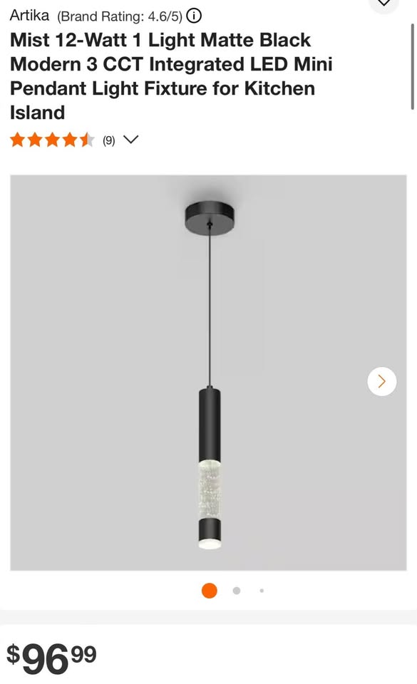 Mist 12-Watt 1 Light Matte Black Modern 3 CCT Integrated LED Mini Pendant Light Fixture for Kitchen Island