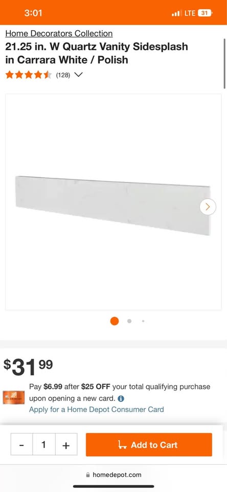 Home Decorators 21.25 in. W Quartz Vanity Sidesplash in Carrara White / Polish