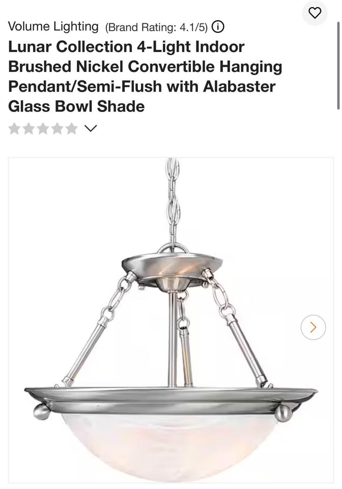 Lunar Collection 4-Light Indoor Brushed Nickel Convertible Hanging Pendant/Semi-Flush with Alabaster Glass Bowl Shade