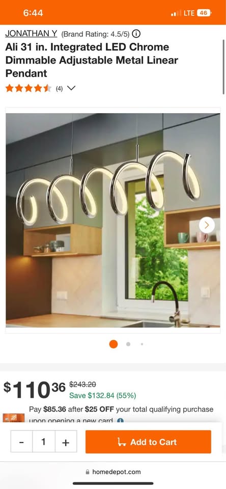 Jonathan Y Ali 31 in. Integrated LED Chrome Dimmable Adjustable Metal Linear Pendant