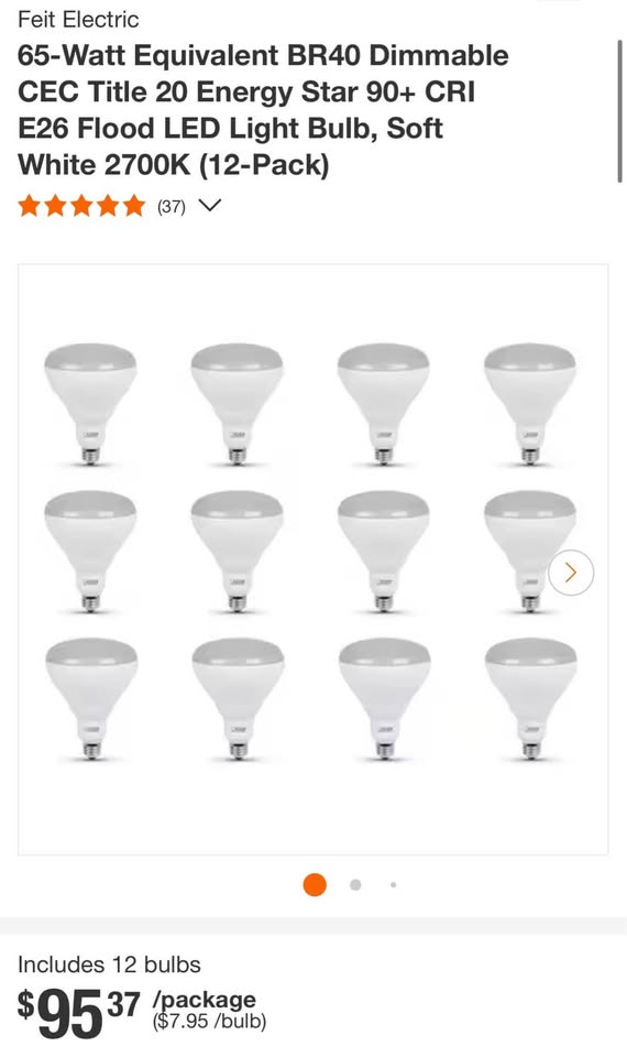 Feit Electric 65-Watt Equivalent BR40 Dimmable CEC Title 20 Energy Star 90+ CRI E26 Flood LED Light Bulb, Soft White 2700K (12-Pack)