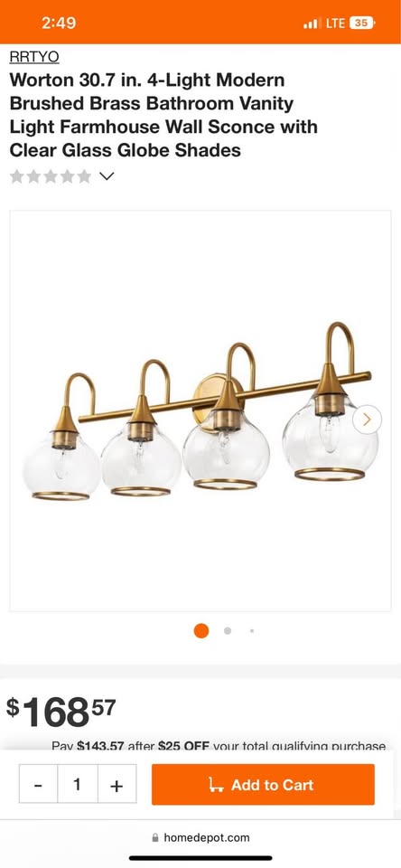 RRTYO Worton 30.7 in. 4-Light Modern Brushed Brass Bathroom Vanity Light Farmhouse Wall Sconce with Clear Glass Globe Shades