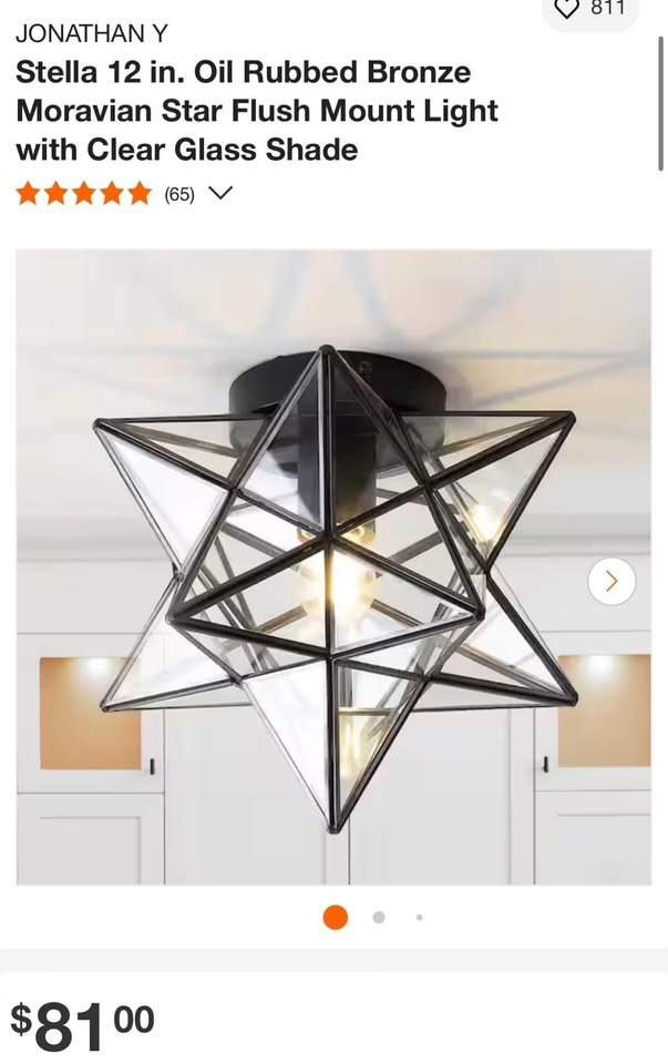 JONATHAN Y Stella 12 in. Oil Rubbed Bronze Moravian Star Flush Mount Light with Clear Glass Shade