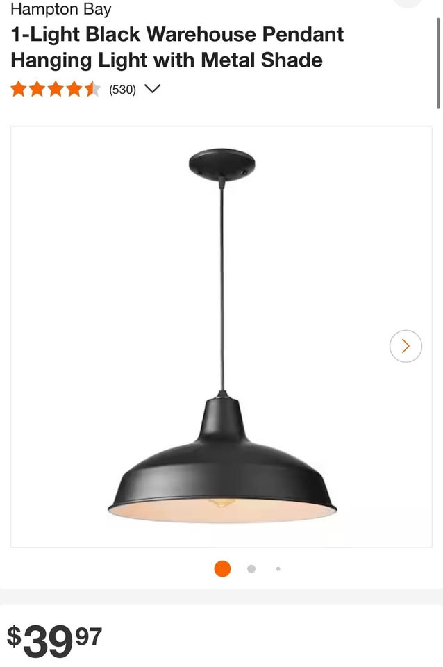 Hampton Bay 1-Light Black Warehouse Pendant Hanging Light with Metal Shade
