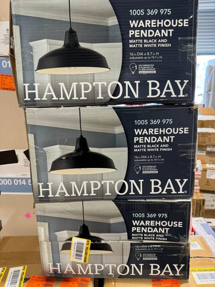 Hampton Bay 1-Light Black Warehouse Pendant Hanging Light with Metal Shade