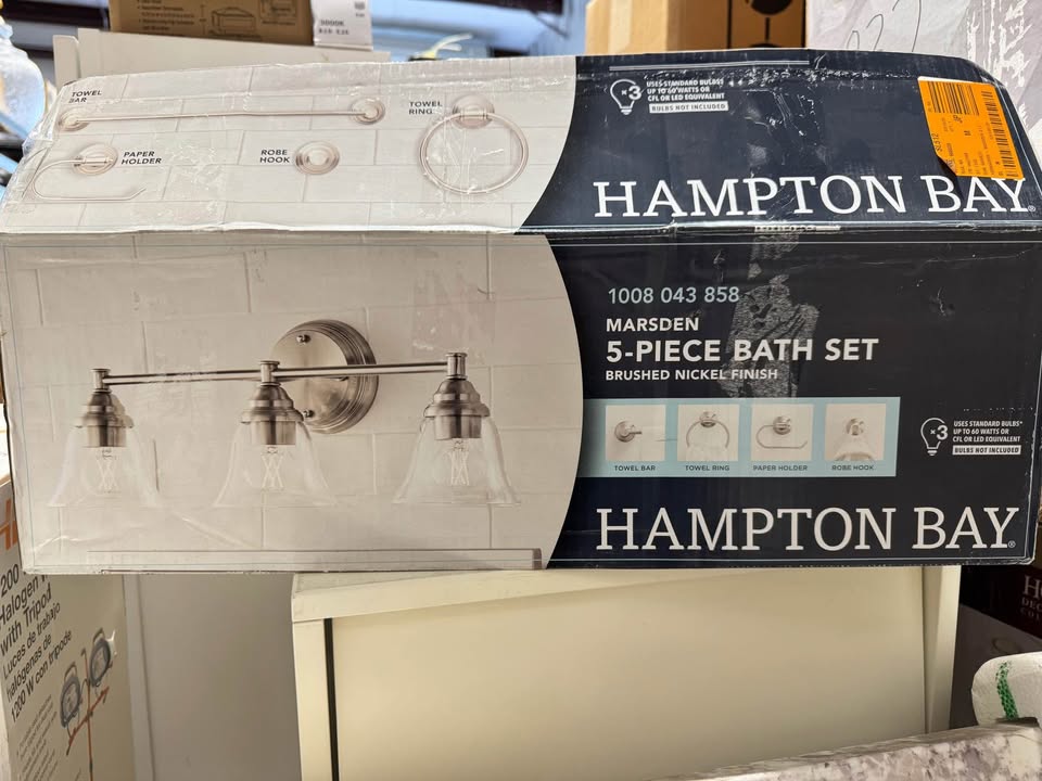 Hampton Bay Marsden 23.5 in. 3-Light Brushed Nickel Modern Vanity Light with Matching 4-Piece Bathroom Hardware Accessory Kit