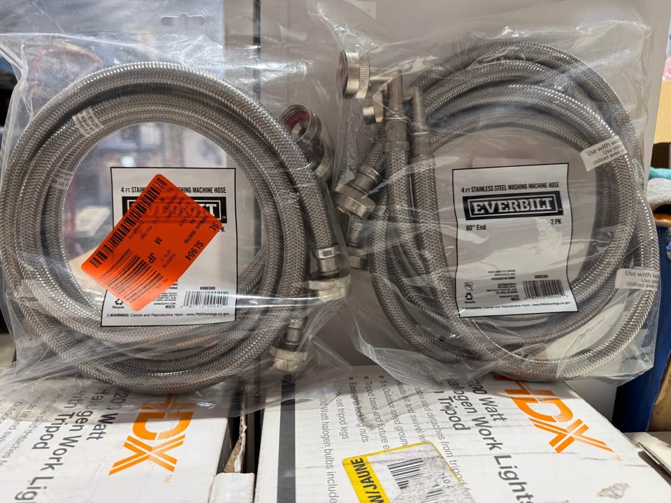 Everbilt 4 ft. Universal Stainless Steel Washing Machine Hose with Elbow (2-Pack)