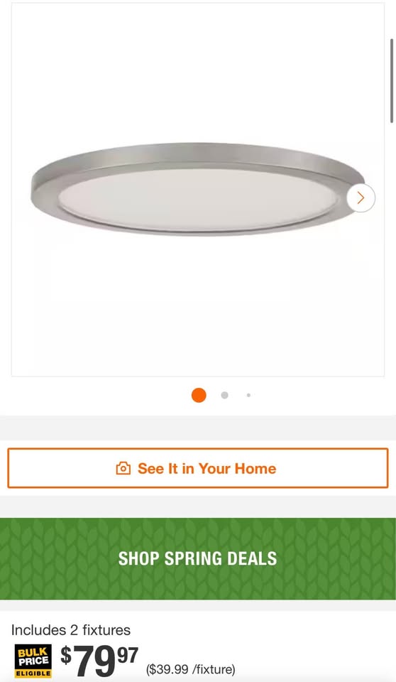 Commercial Electric 15 in. Brushed Nickel New Ultra-Low Profile Integrated LED Flush Mount 5CCT (2-Pack)