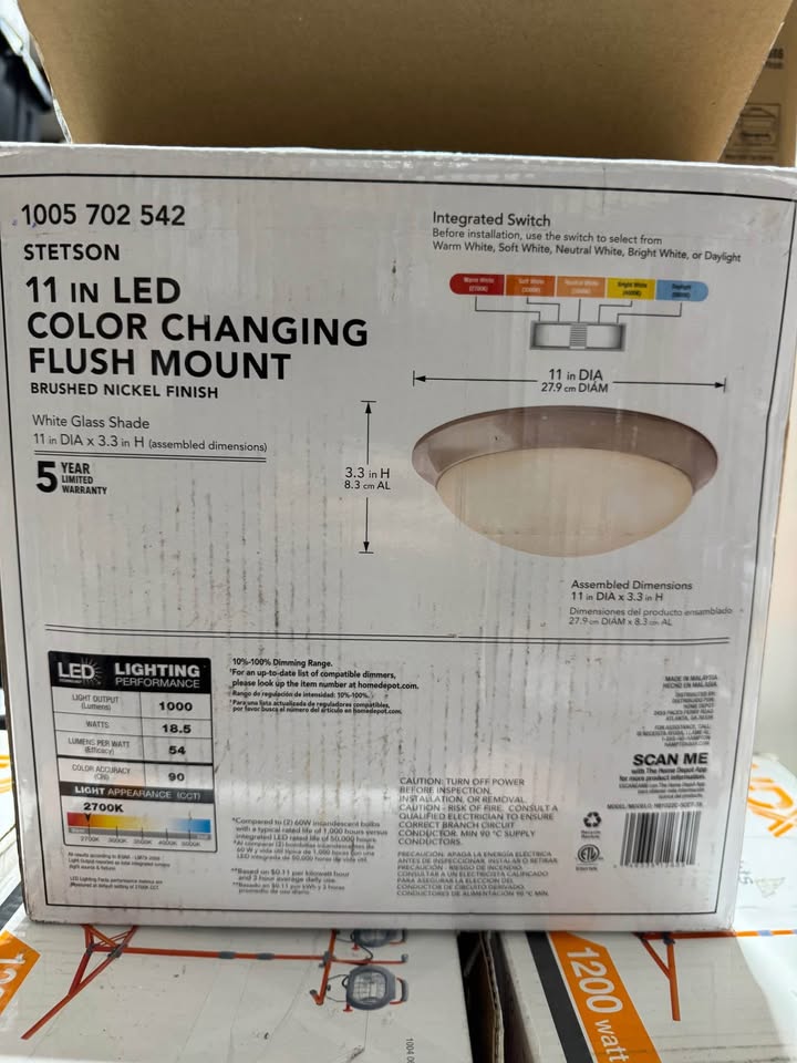 Stetson 11 in. Transitional Brushed Nickel 5 CCT Integrated LED Flush Mount with Frosted Clear Glass Shade for Kitchen