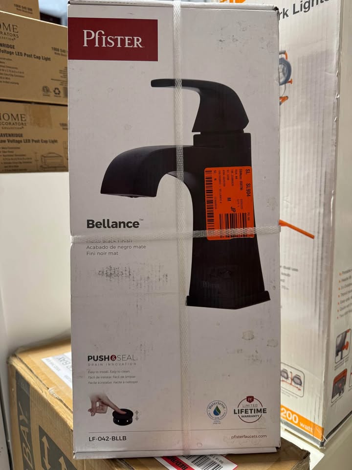 Pfister Bellance Single Handle Single Hole Bathroom Faucet with Drain Kit and Deckplate included in Matte Black