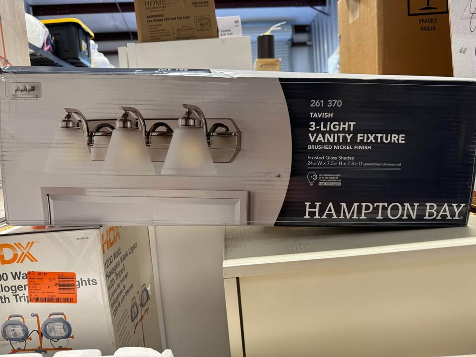 Hampton Bay Tavish 24 in. 3-Light Brushed Nickel Classic Vanity with Frosted Glass Shade