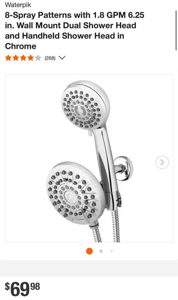 Waterpik 8-Spray Patterns with 1.8 GPM 6.25 in. Wall Mount Dual Shower Head and Handheld Shower Head in Chrome