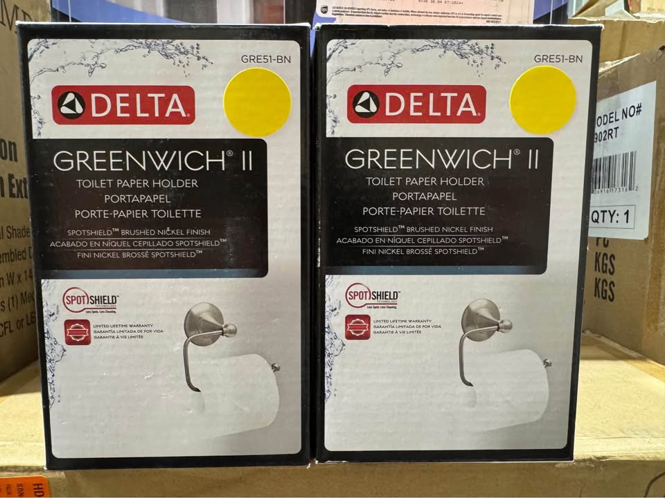 Delta Greenwich II Wall Mount Euro Single Post Toilet Paper Holder Bath Hardware Accessory in Brushed Nickel