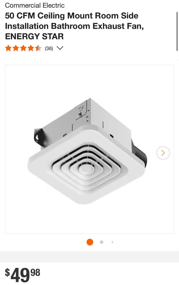 Commercial Electric 50 CFM Ceiling Mount Room Side Installation Bathroom Exhaust Fan, ENERGY STAR